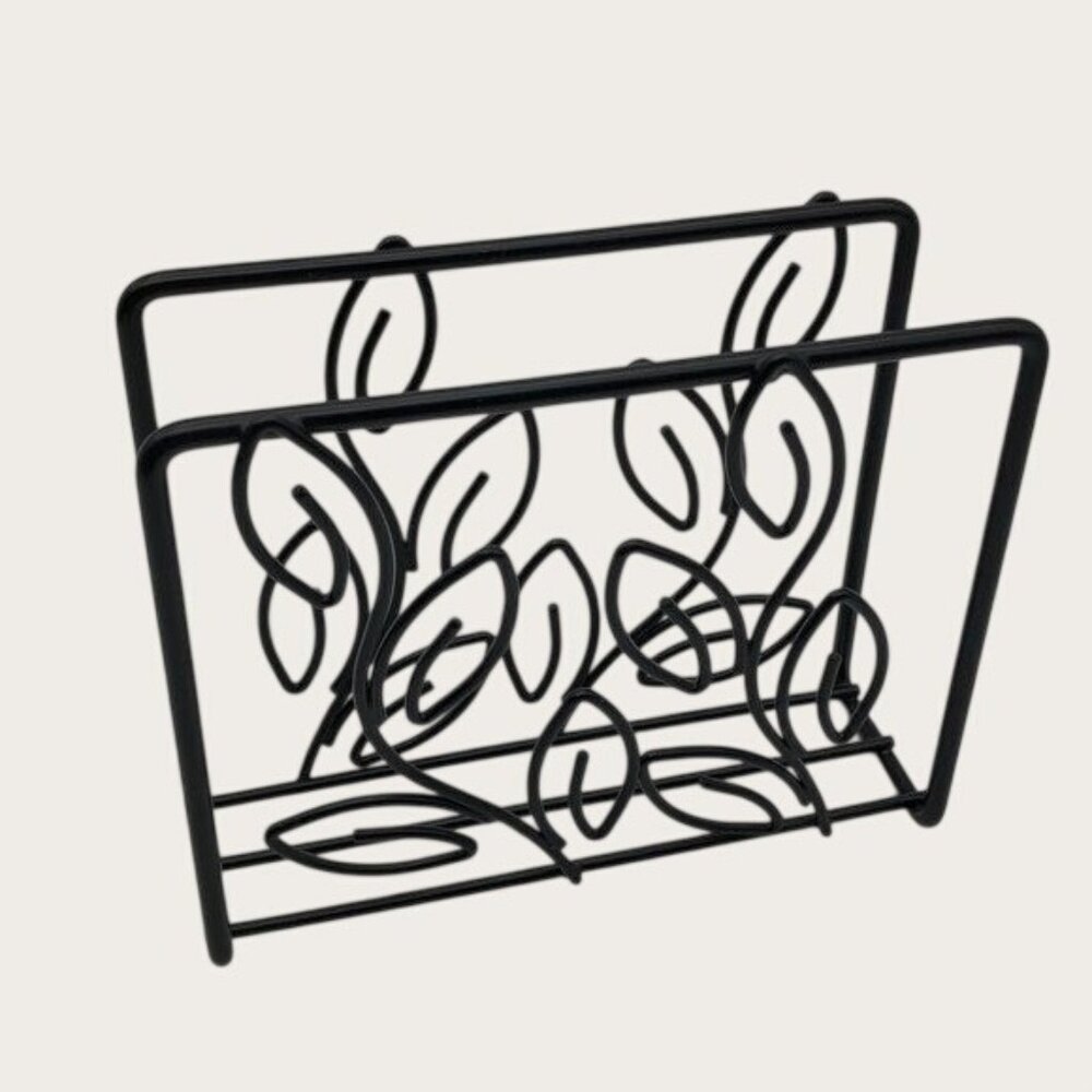 Black Metal Napkin Holder Vine and Leaf Pattern Office File Holder